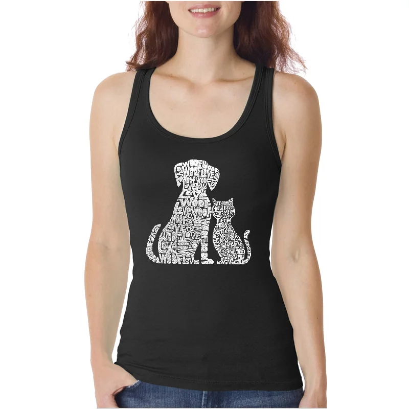 Women's Blouse with Wide CollarDogs and Cats  - Women's Word Art Tank Top