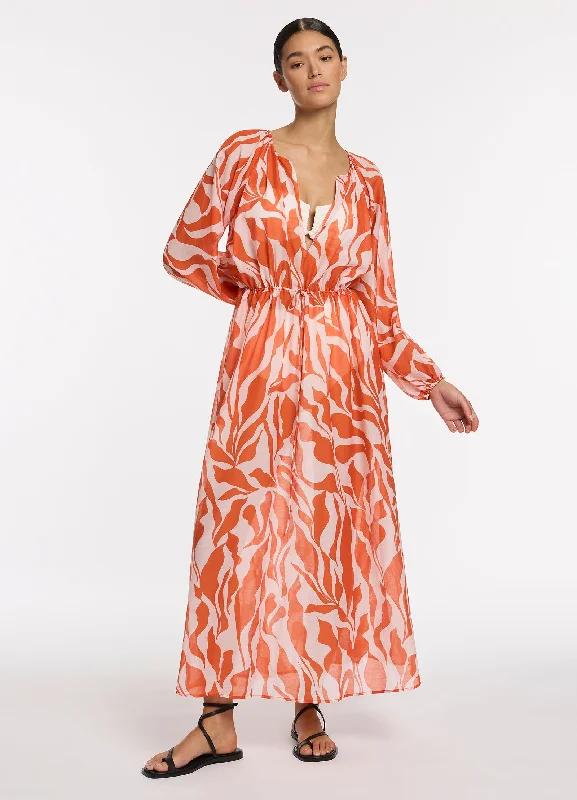 Sereno Ditsy Long Sleeve Maxi Dress - Coral