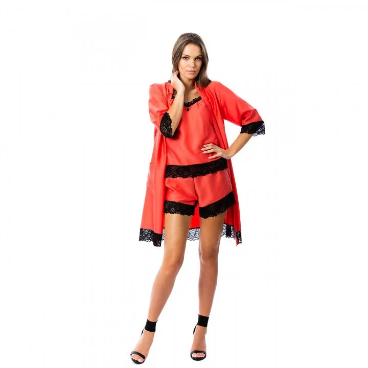 women's pajamas with a relaxed, casual vibeNightwear robe set: RED & BLACK