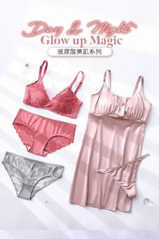 plus-size wireless bra【Day & Night Glow-up Magic】玻尿酸美肌面膜內衣連睡裙套裝