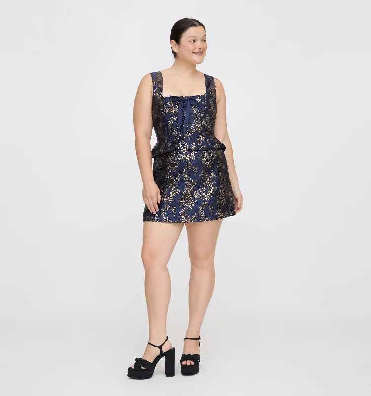 Women's Mid-Waist SkirtsThe Hallie Skirt - Navy Bird Brocade