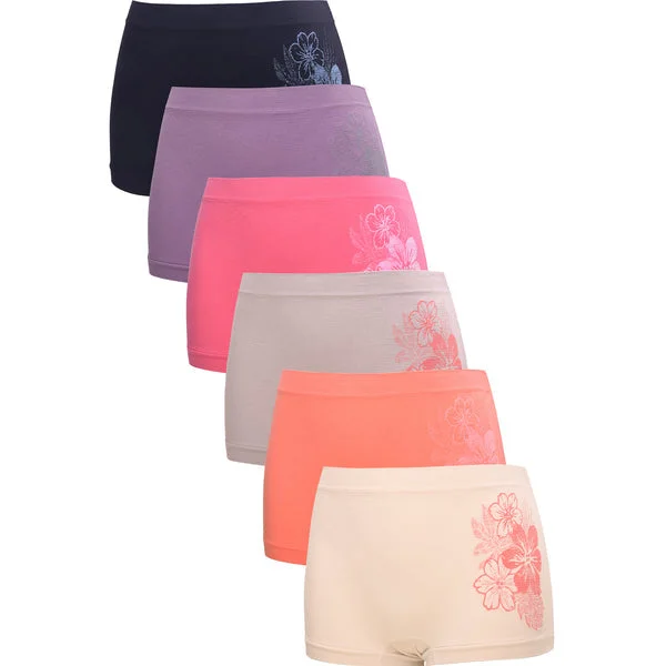 tulle overlay thong panties for a romantic lookPACK OF 6 SOFRA WOMEN'S SEAMLESS FLORAL GRAPHIC BOYSHORTS (LP0126SB5)