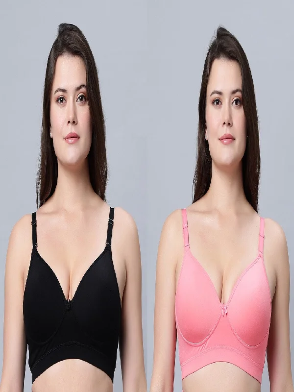 convertible halter-neck braMedium coverage Padded Bra cottonblend Tshirt Bra (pack of 2)