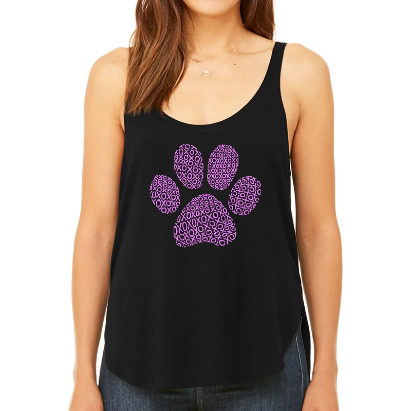 Women's Blouse with Collarless NeckXOXO Dog Paw  - Women's Premium Word Art Flowy Tank Top