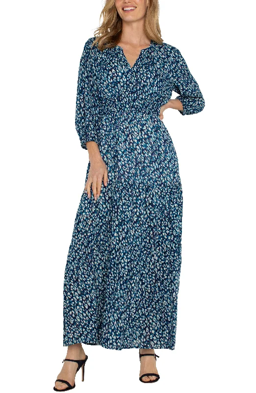 Women's Jodhpurs with Keyhole Collar3/4 SLEEVE MAXI DRESS