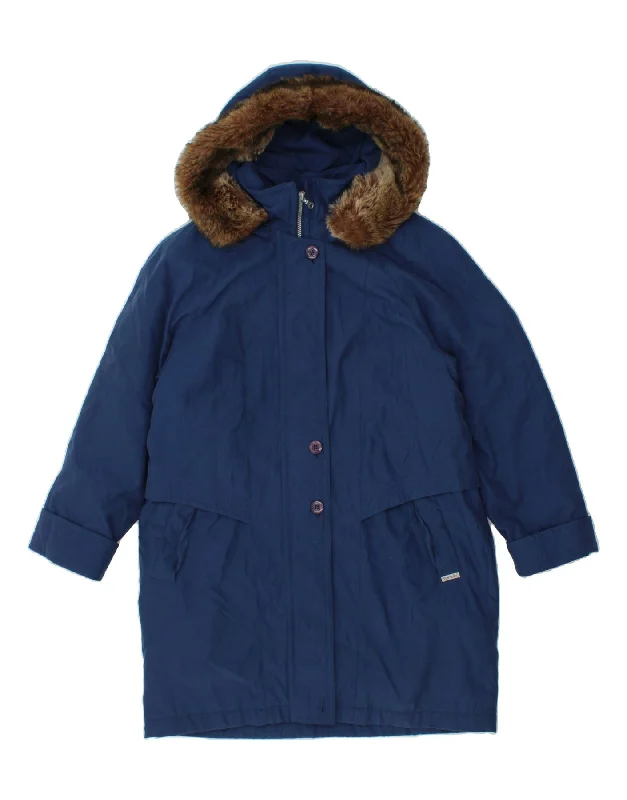 Women's Coats with Fur Trimmed ZipperYOUR SIXTH SENSE Womens Hooded Parka Jacket UK 14 Large  Blue Polyester