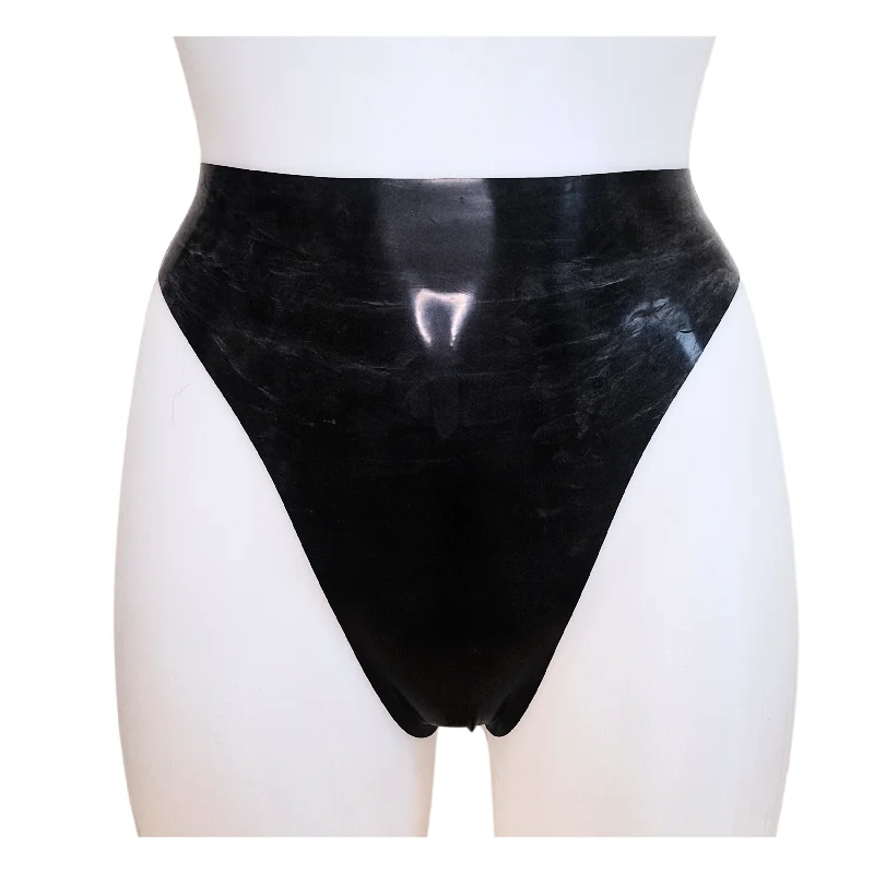 sheer lace panties with an adjustable waistbandLatex High Waisted, High Cut Leg Thong Knickers/Panties