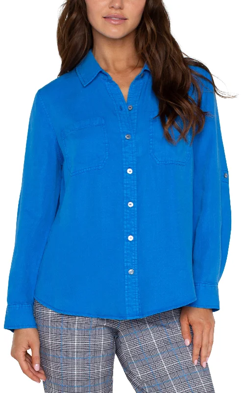 Women's Jodhpurs with Boat CollarROLLED SLEEVE BUTTON DOWN WOVEN SHIRT