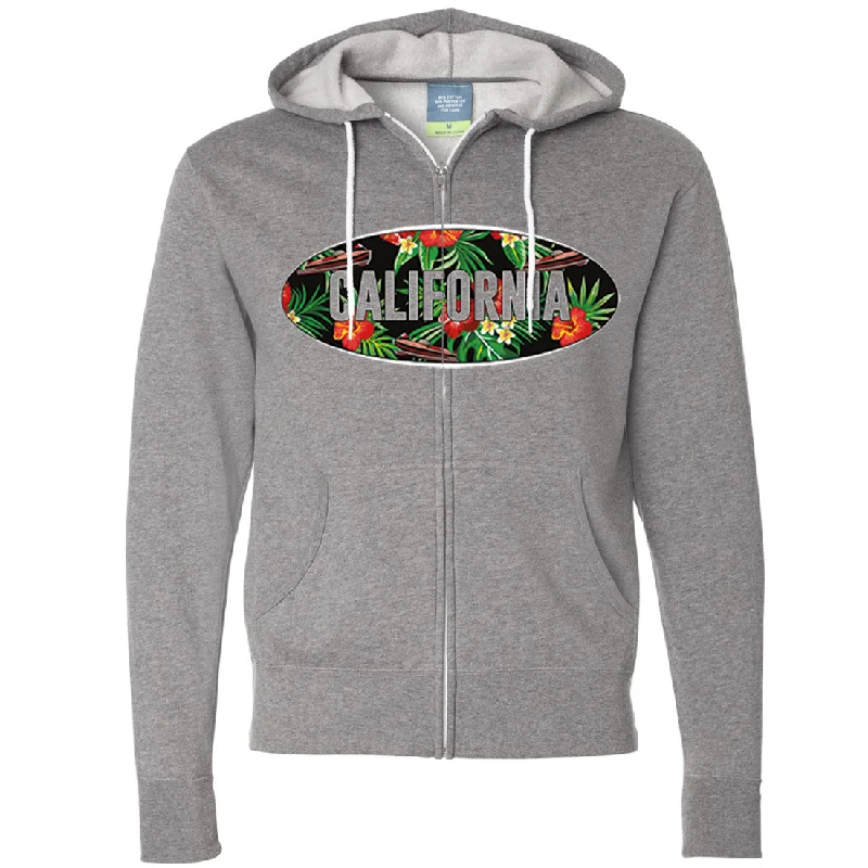 Women's Hooded PulloversCalifornia Tropical Flowers Logo Zip-Up Hoodie