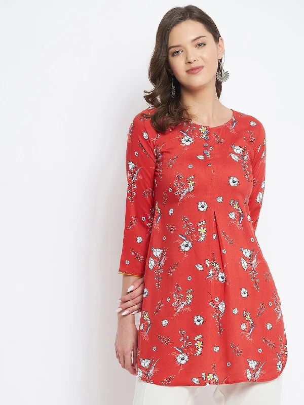 Women's Sporty ShortsRed Printed Short Kurti