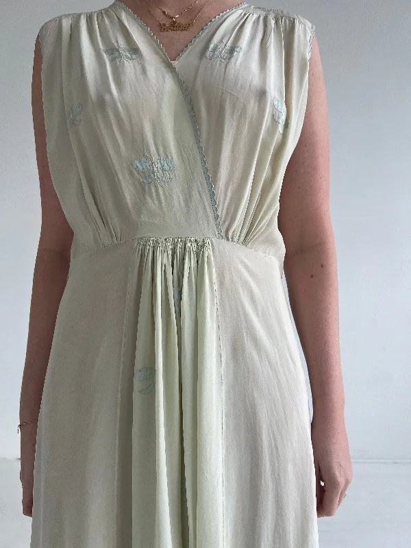 women's pajamas with a cozy, warm feel1930's Pale Green Silk Slip Butterfly Dress