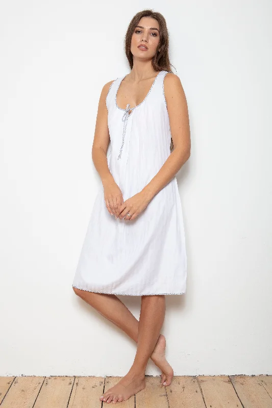 women's pajamas with a whimsical charmCottonreal White Cotton Shadow Stripe Sleeveless Knee Length Nightdress