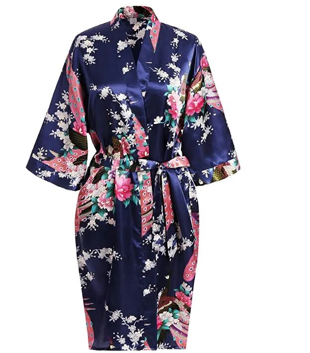 women's pajamas with a touch of eleganceSilk Satin Wedding Bride Bridesmaid Robe Floral Bathrobe Short Kimono Robe Night Robe Bath Robe Fashion Dressing Gown For Women