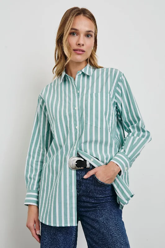 Women's Blouse with Low CollarELSA SHIRT - AGAVE WHITE STRIPE