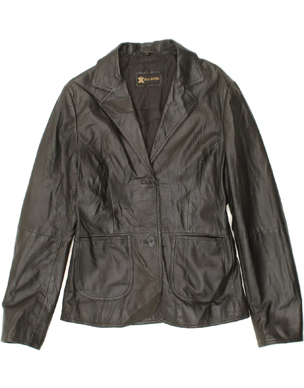 Women's Coats with Fur Trimmed ZipperVINTAGE Womens Leather Jacket IT 42 Medium Black Leather