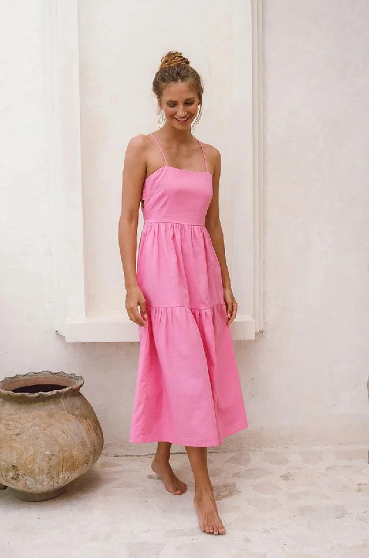 Women's Low-Neck DressesJOIE Midi Dress - soft pink linen cotton