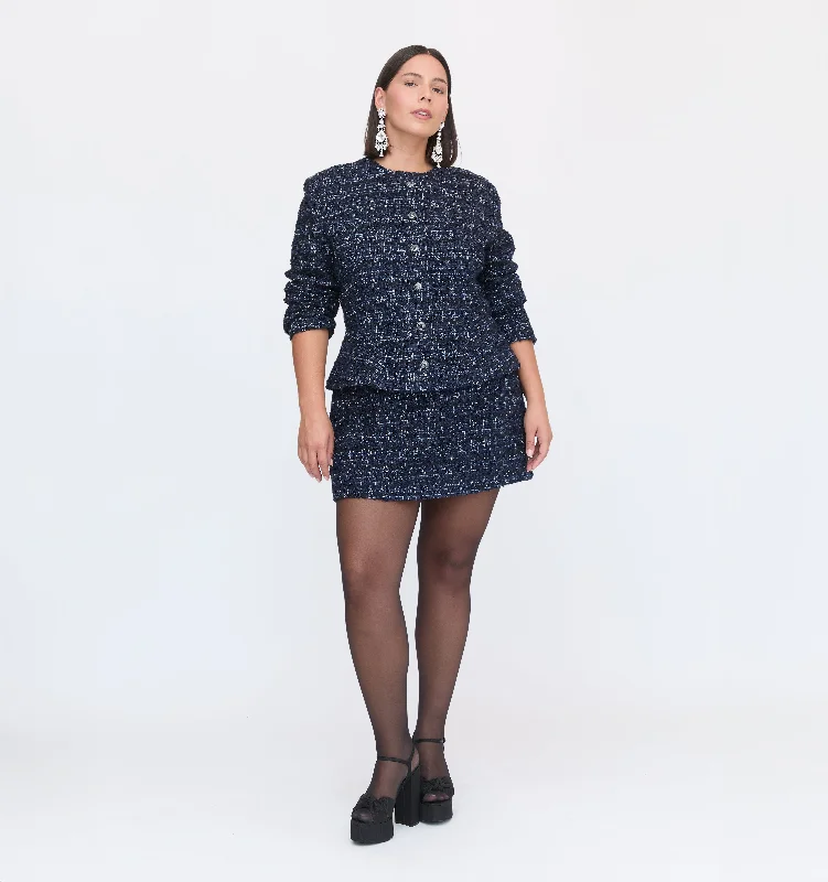 Women's High-Waisted SkirtsThe Hallie Skirt - Navy Tweed