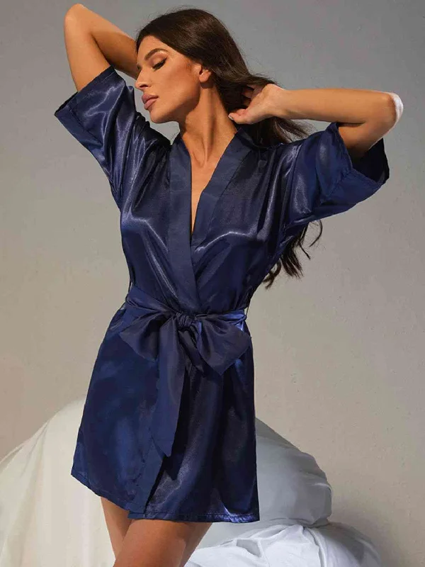 women's pajamas with lace trimBelted Half Sleeve Robe