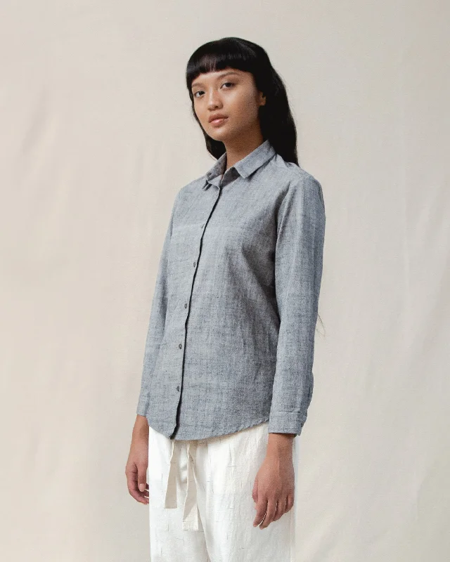 Women's Blouse with Shawl CollarCHAMBRAY - Boss Lady Shirt