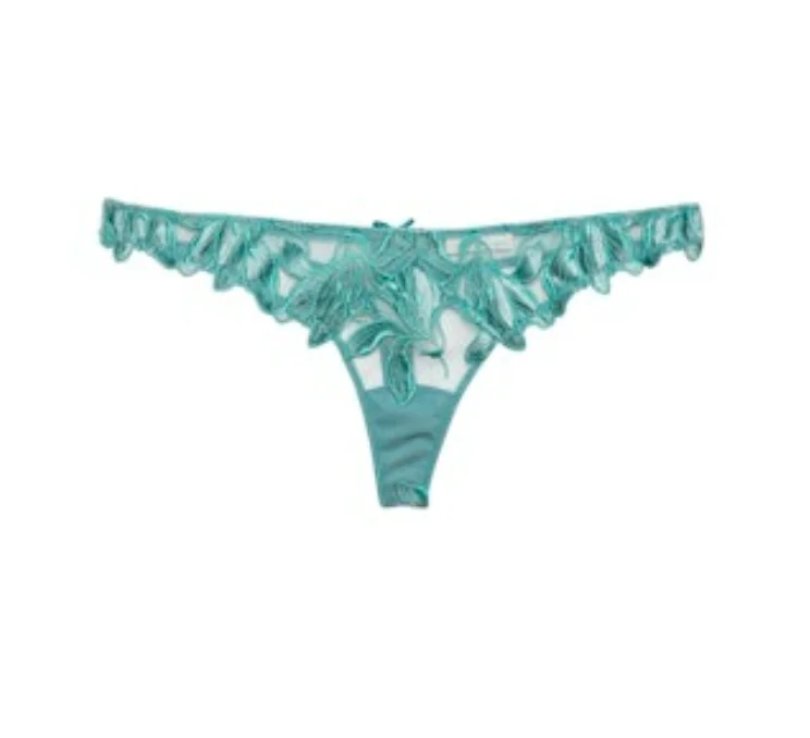 plus-size sticky bra for dressesIcy Teal Velvet Lily Embroidery Thong