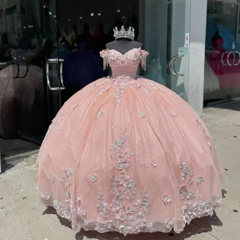 Women's Pencil DressesShinny Vestido De 15 Años Princess Quinceanera Dresses With Applique Sequin Mexican Girls Sweet 15 Birthday Party Dress