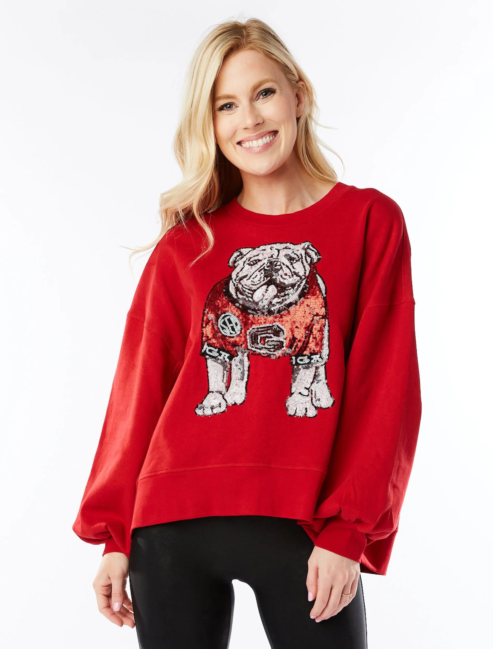 Women's Jumpsuits with Lapel CollarUGA Red Sequin Bulldog Pullover