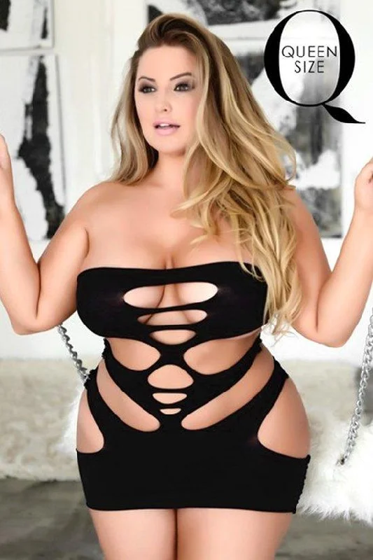 women's pajamas for movie nightsSolid Cutout Mini Bodystocking Dress