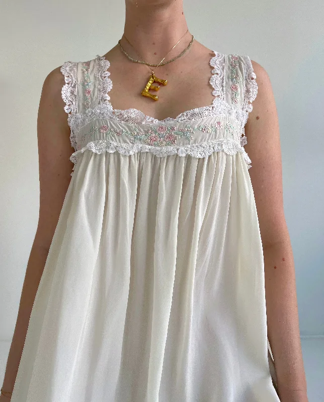 women's pajamas with a charming, vintage aesthetic1930's Off White Silk Slip Dress with Floral Embroidery