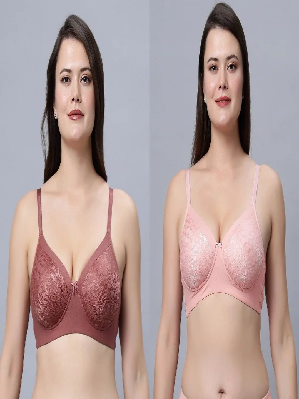 push-up bra with paddingMedium Coverage Padded Lace Rust and Peach color Bra (Pack of 2)