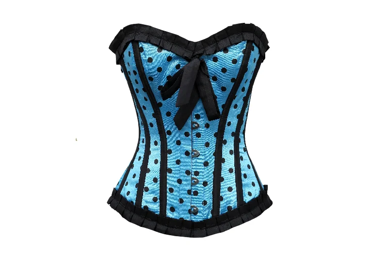 high-slit dress shaper with adjustable legsLILY TURQUOISE SATIN ON BLK POLKA DOT