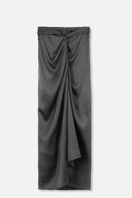 Women's Fall SkirtsSANAA SARONG SKIRT IN STRETCH SILK CHARMEUSE IN GUNMETAL SILVER