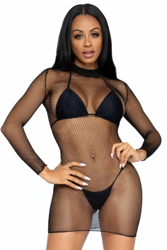 women's pajamas for lounging around the houseFishnet Mini Dress