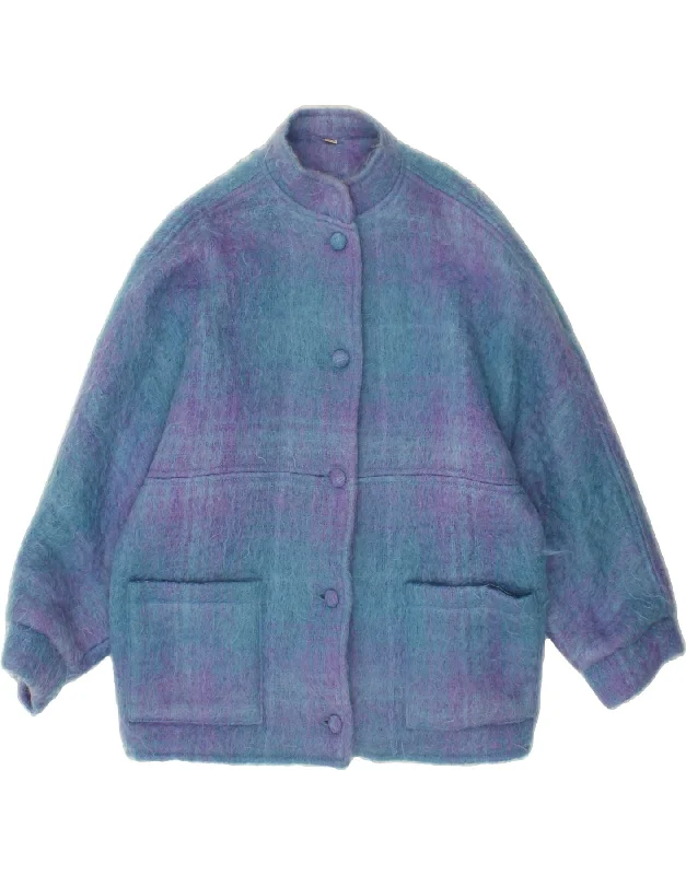 Women's Anorak CoatsVINTAGE Womens Overcoat UK 14 Medium Blue Check Mohair