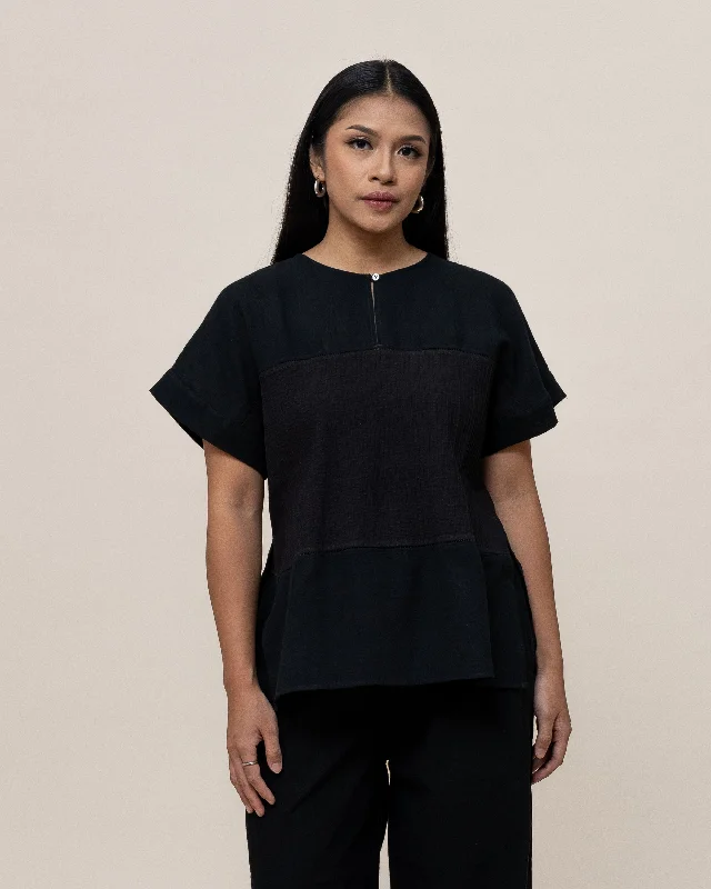 Women's Blouse with Peter Pan CollarKAPAS - Pin Tuck Crop Tee