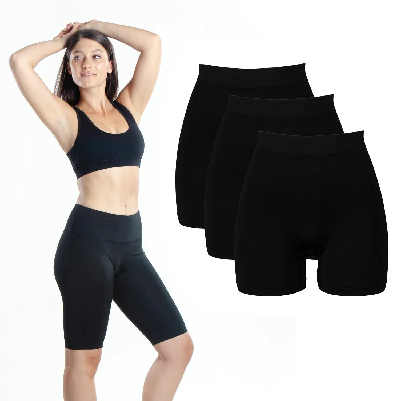 stretch lace panties with a sheer lace waistband for a seductive appeal3-Pack Activewear Slip Shorts | 3-Pack Black Bike Shorts | Cotton Spandex Stretch Boyshorts for Yoga