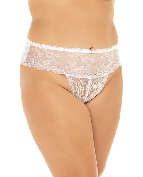 sleep bra for comfortHelena Stretch Lace Open Back Crotchless Panty White 1x-2x