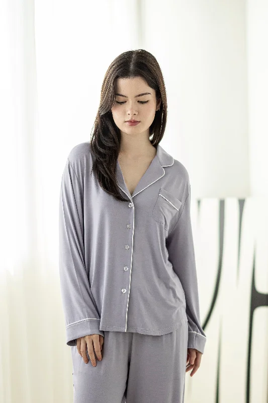 women's pajamas for everyday loungingSignature Long Pyjamas Shirt in Lilac Grey