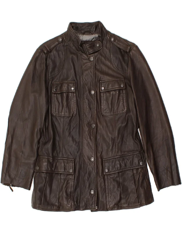 Women's Anorak CoatsGAS Womens Military Leather Jacket IT 42 Medium Brown Leather