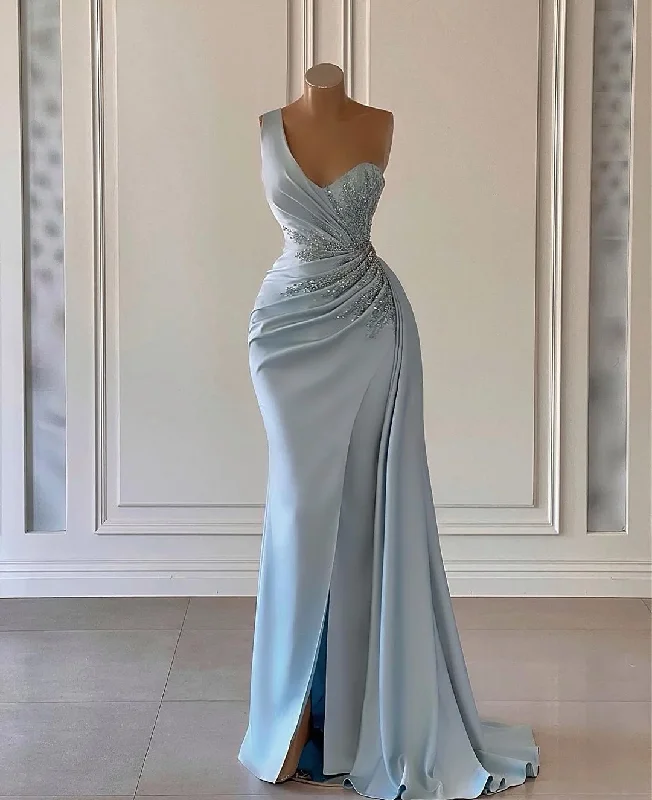 Women's Strapless DressesSimple Elegant Mermaid Evening Dresses One-Shoulder Draped Appliques Prom Gowns Woman's Formal Celebrity Party Vestidos De Noche