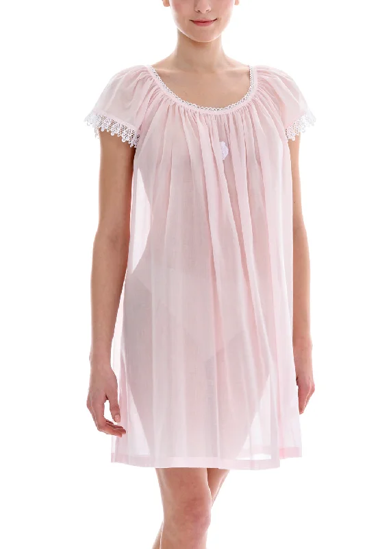 women's pajamas for cold weatherCelestine kurzes Babydoll-Nachthemdchen SISSI rosa Kirschen-Spitze Puffärmel aus Batist