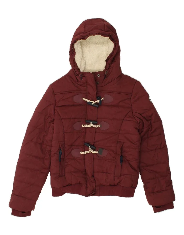 Women's Puffer CoatsSUPERDRY Womens Hooded Padded Jacket UK 14 Large Burgundy