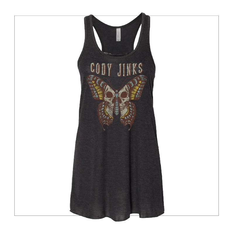 Women's Blouse with Collarless NeckButterfly Skull Ladies Tank