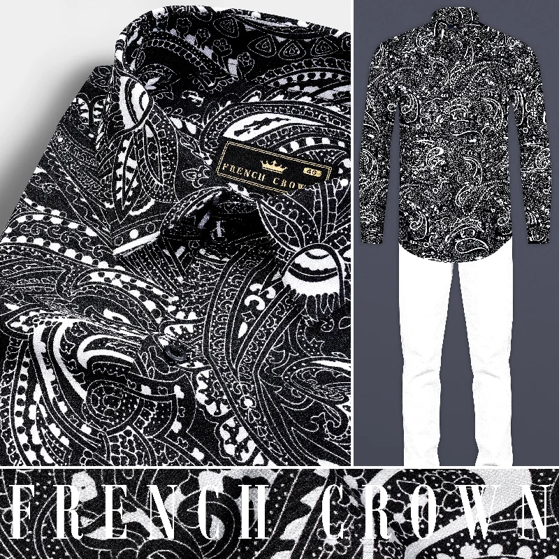 Women's Blouse with Notched CollarJade Black Paisley Printed Super Soft Premium Cotton Shirt