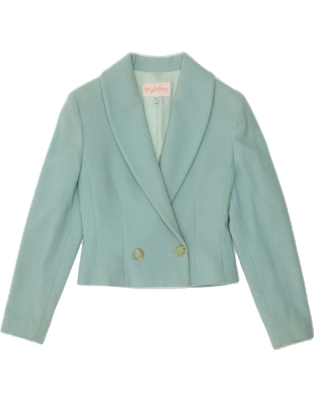 Women's Coats with CollarBYBLOS Womens Double Breasted Blazer Jacket IT 40 Small Blue Wool