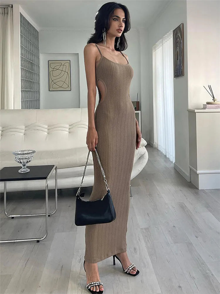 Women's Peter Pan Collar DressesFashionSierra - Skinny Bodycon Side Cut Out Spaghetti Strap Party Summer Maxi Dress