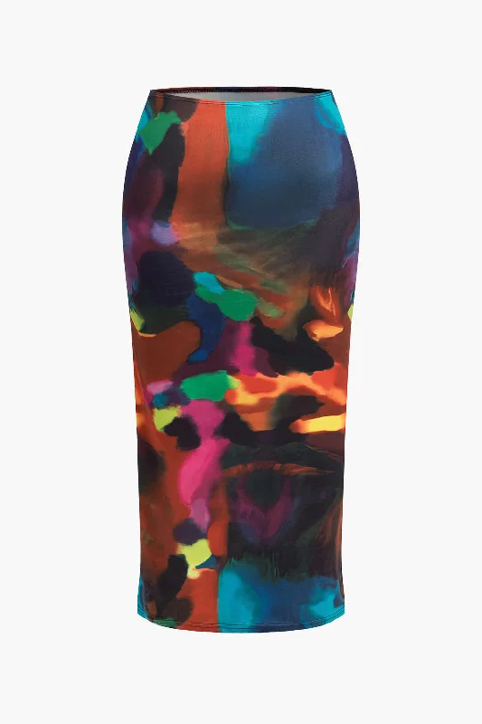 Women's Shirt Collar DressesPlus Size Abstract Print Midi Skirt