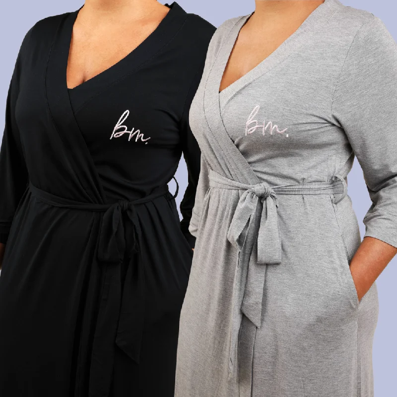 women's pajamas in bold patternsThe Robe Set Black & Grey