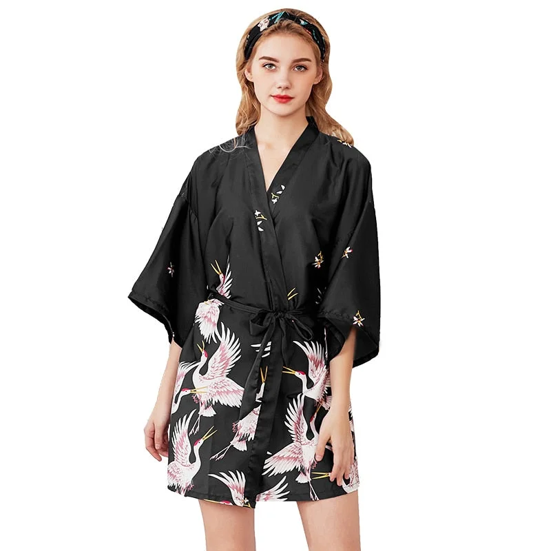 women's pajamas for ultimate relaxationWomen Silk Satin short Wedding Bride Bridesmaid Robe Kimono Robe Feminino Bath Robe Large Size Peignoir Femme Sexy Bathrobe