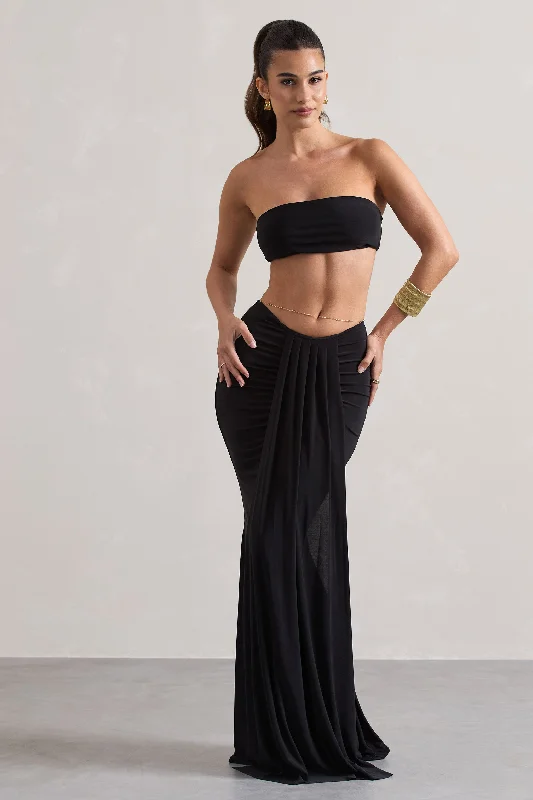 Women's Linen SkirtsVitality | Black Ruched Drape Maxi Skirt