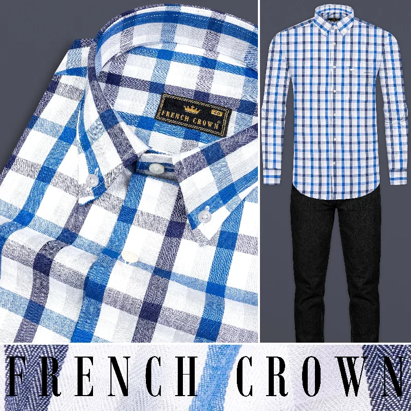 Women's Blouse for WeddingDownriver with Crystal Blue Plaid Herringbone Shirt